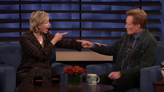 Jane Lynch tells Conan why <i>Hollywood Game Night</i> cut back the booze, cueing celebrity speculation